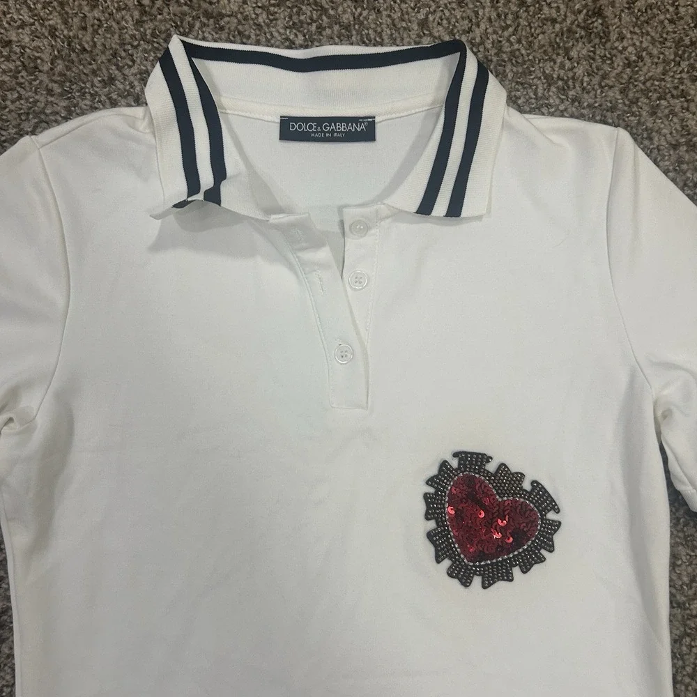 Dolce And Gabbana Teen Girls White Heart Polo Dress Made In Italy